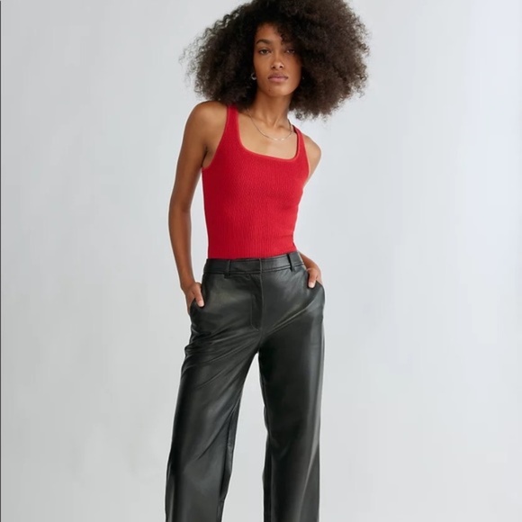 “miracle red” Babaton Square Neck Sculpt Knit tank top - Picture 3 of 8